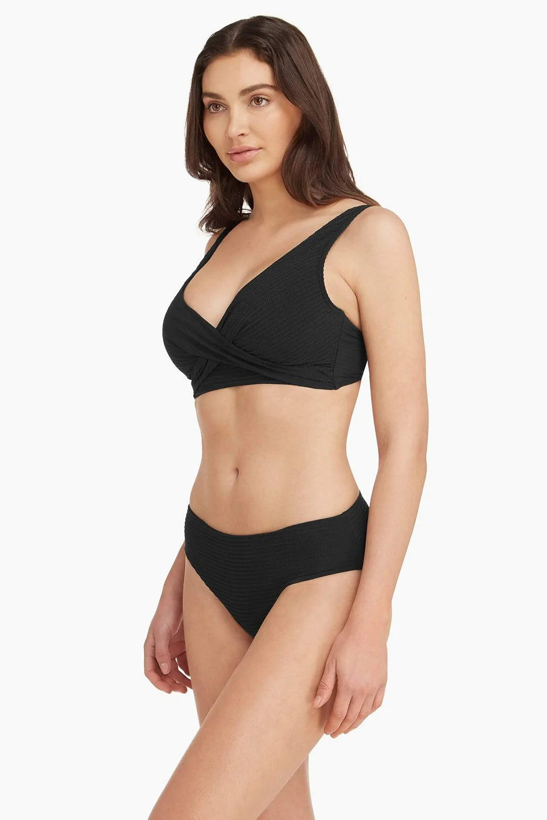 Textured Black Hipster Swim Bottom