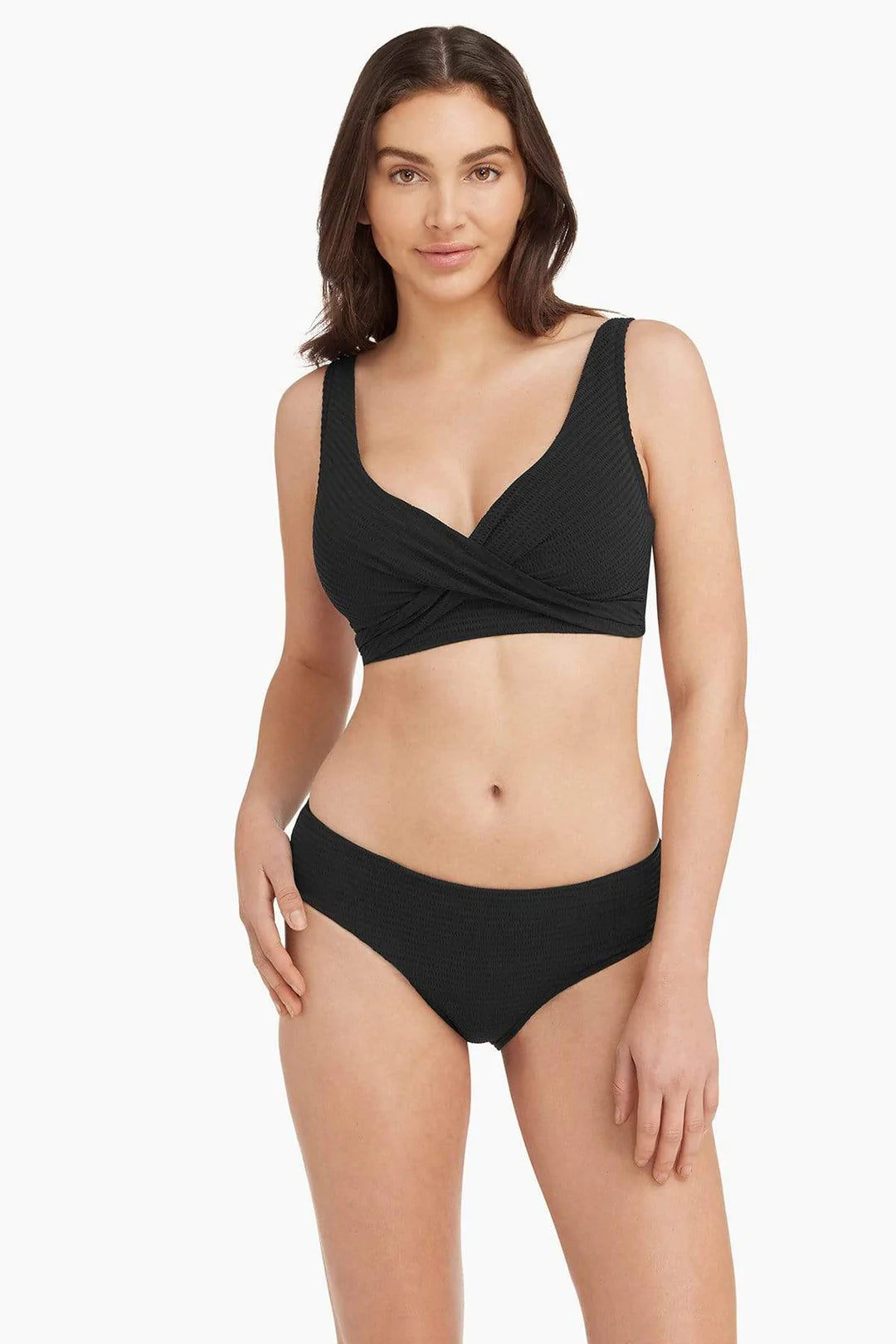 Textured Black Hipster Swim Bottom