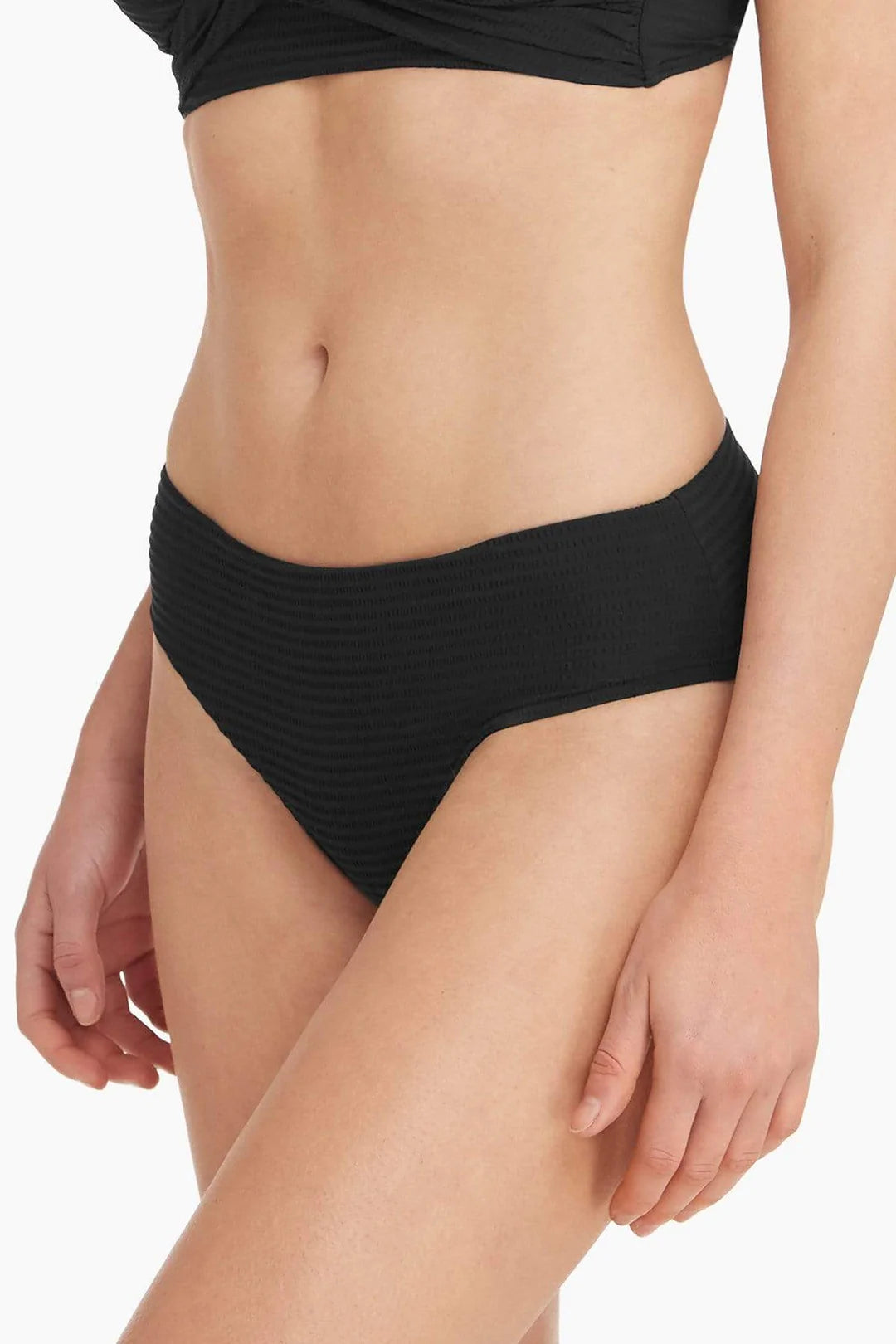 Textured Black Hipster Swim Bottom