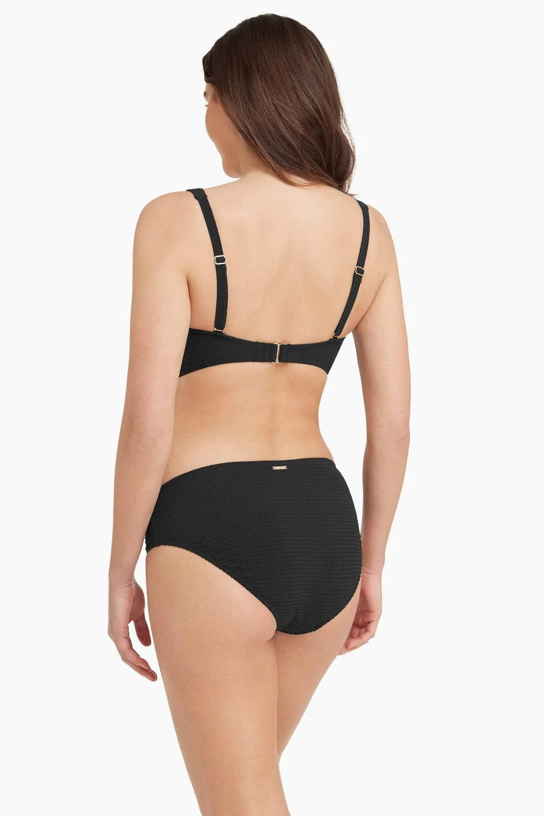 Textured Black Hipster Swim Bottom