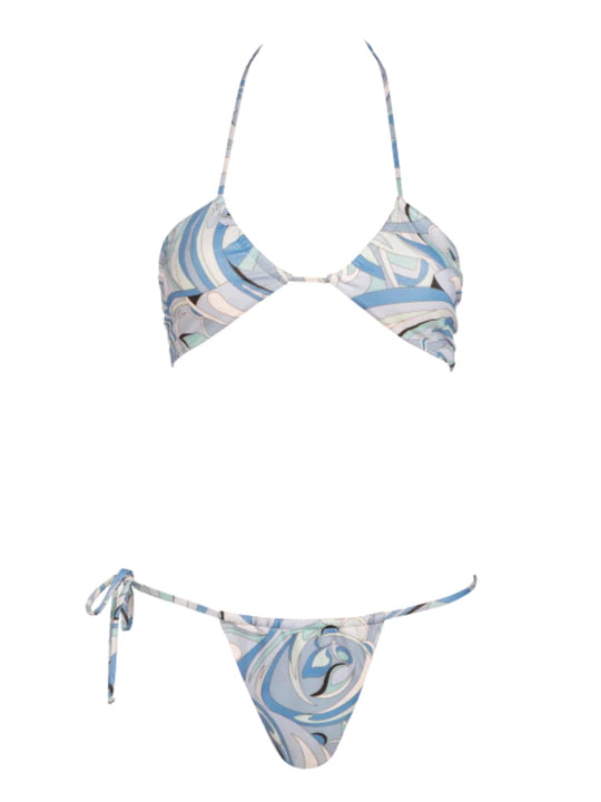 Blue Abstract Print Tie Side Bottom