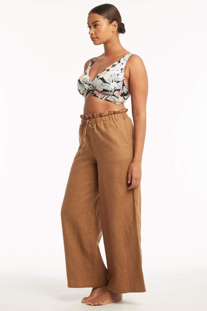 Brown Linen Wide Leg Pant