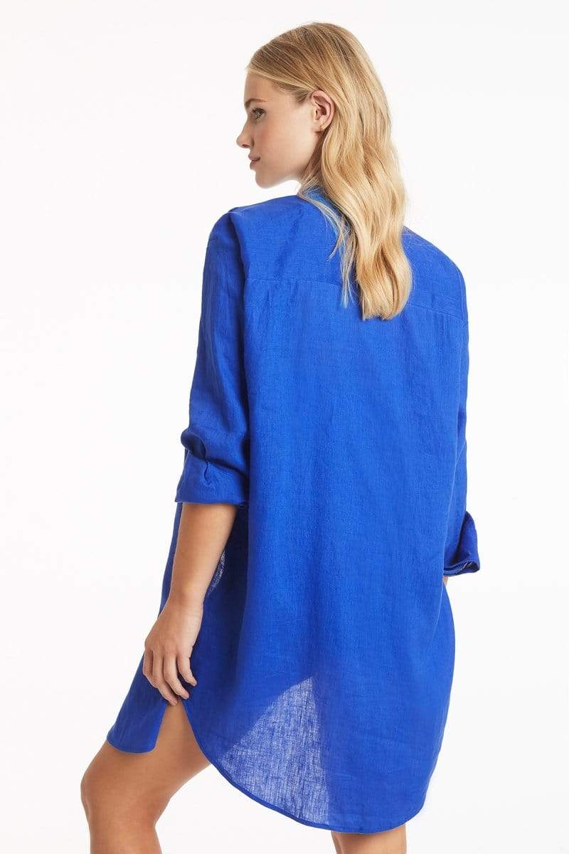 Oversized Cobalt Blue Linen Cover Up