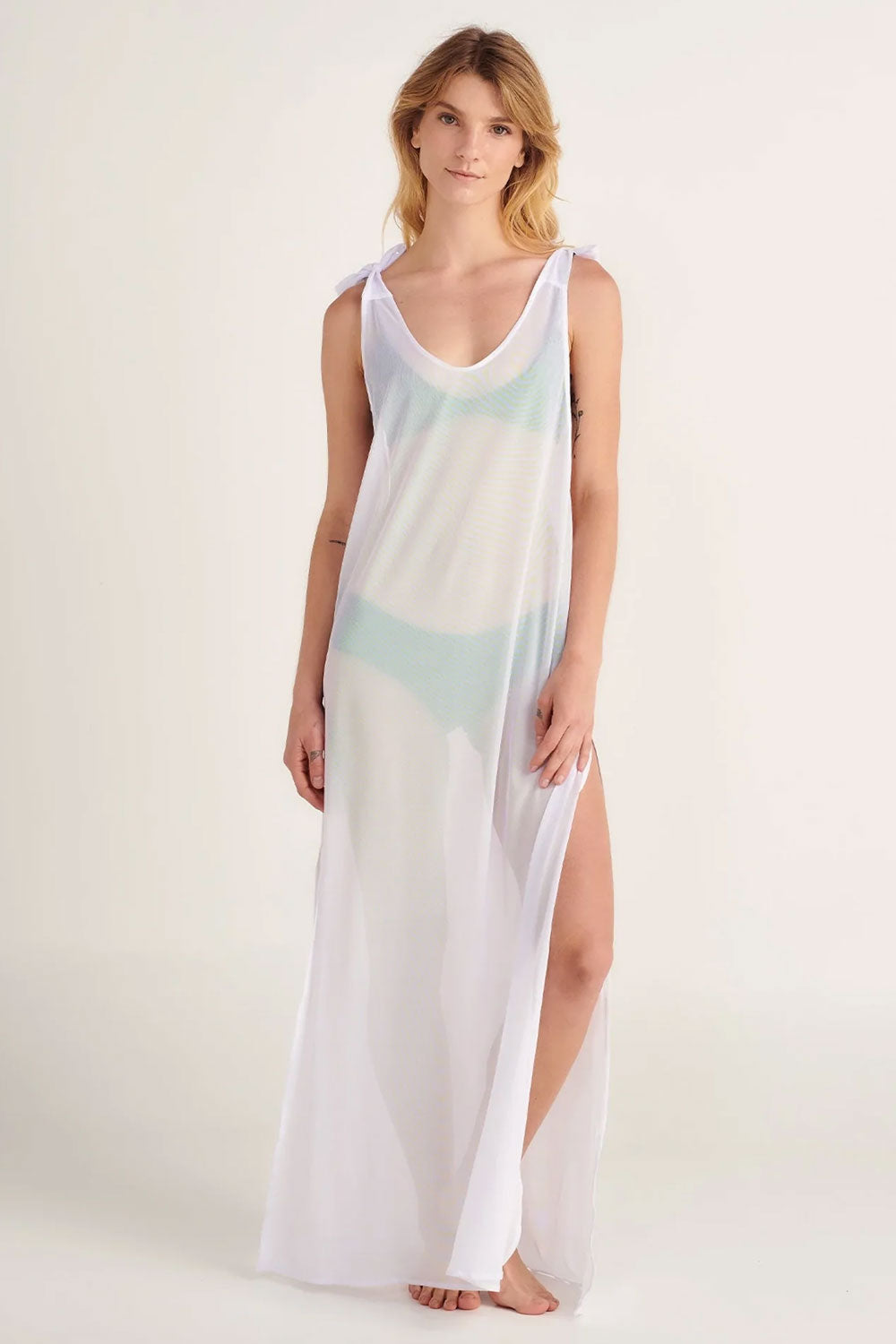 white mesh maxi tank dress