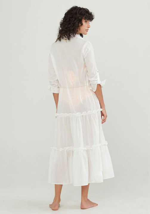 white button down beach cover up dress