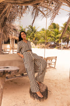 Mesh cotton pants with drawstring waist and vertical stripes