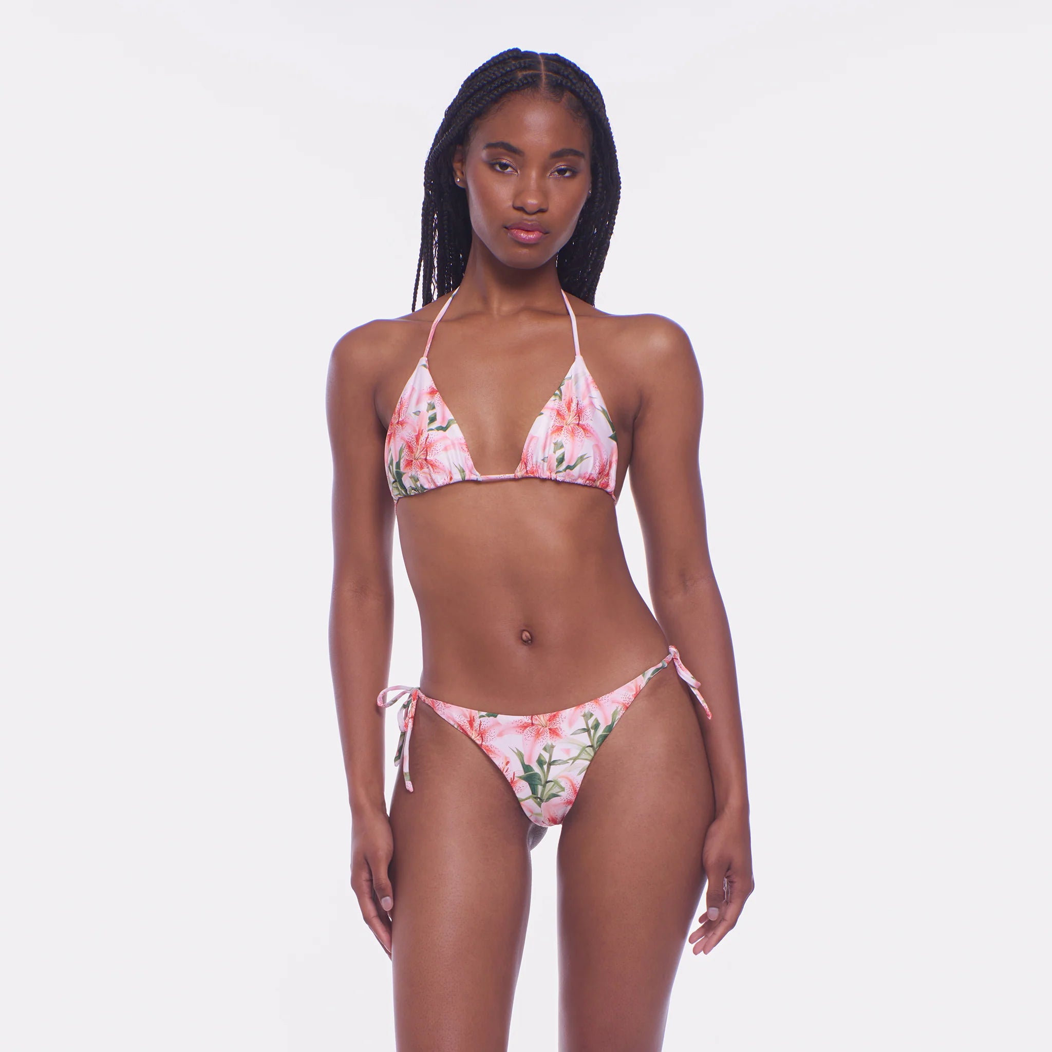 Tie side bikini bottom in colorful floral print
