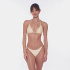 Tie side bikini bottom in yellow with white polka dots