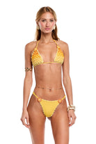 Yellow triangle top with crochet overlay
