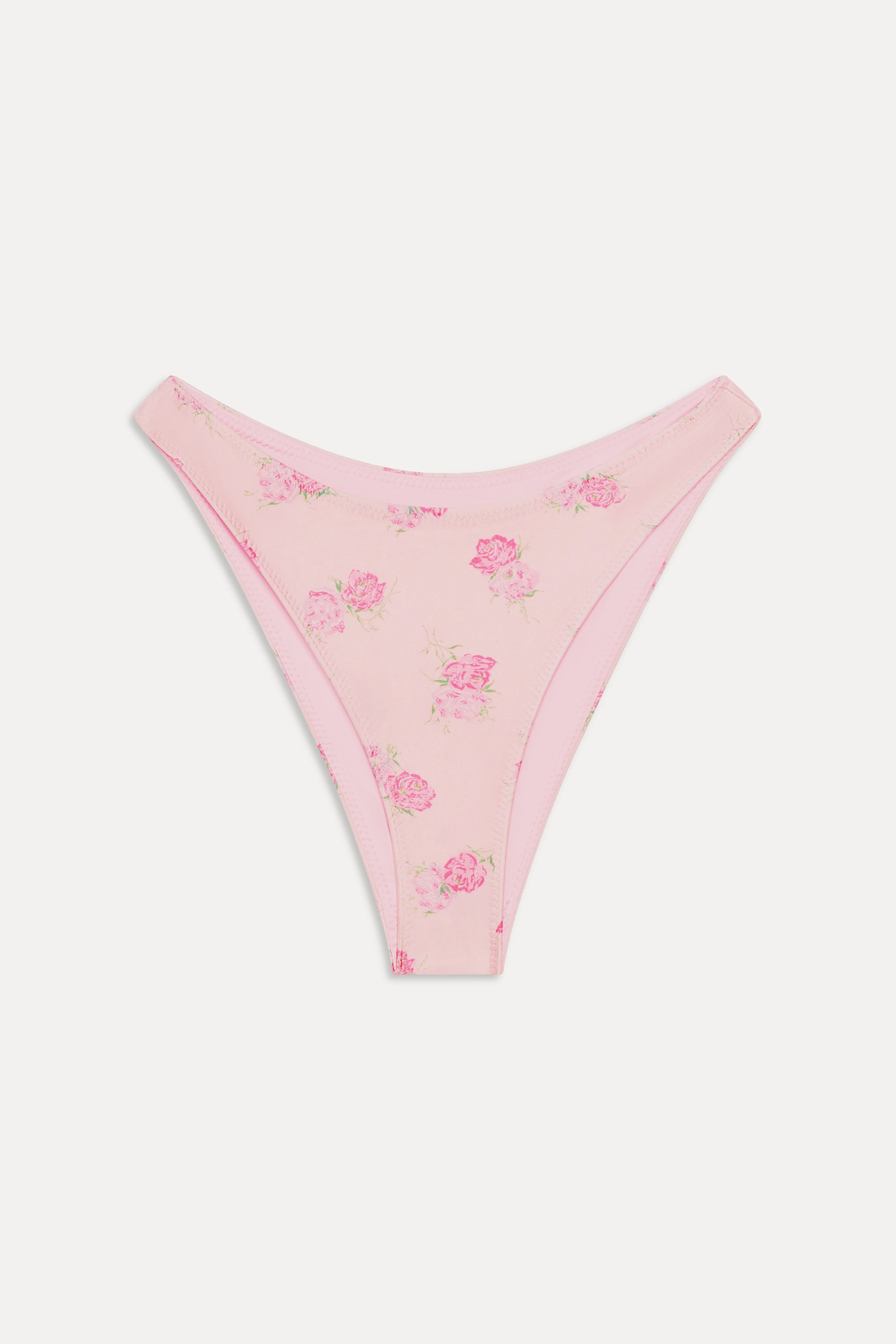 Pink floral print bottom with medium coverage in the back.