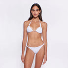 Adjustable triangle top with macrame straps in white