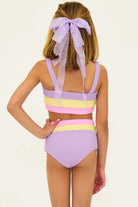 Ribbed two piece girls' set in lavender, pink, and yellow color block