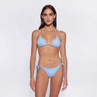 Textured triangle top with adjustable straps in light blue