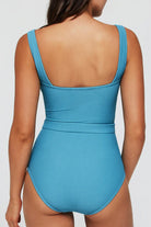 Light Blue Belted One Piece With Texture