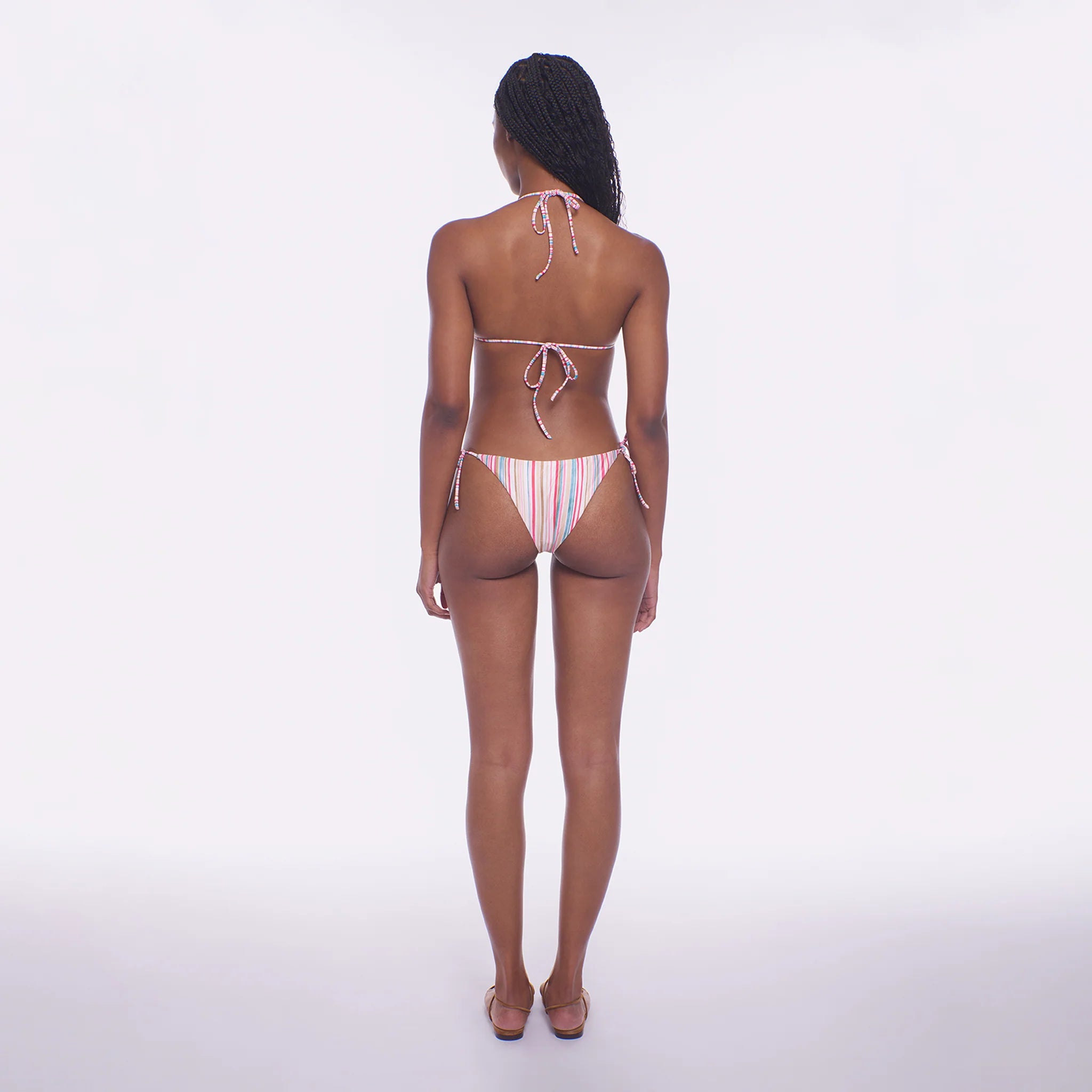 Triangle top with adjustable straps in multicolor striped print