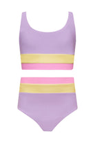Ribbed two piece girls' set in lavender, pink, and yellow color block