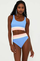 Ribbed high waist color block bottom in blue 