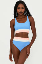 Ribbed high waist color block bottom in blue 