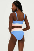 Ribbed high waist color block bottom in blue 
