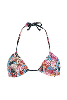 Adjustable triangle bikini top with reversible floral print