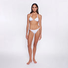 Adjustable triangle top with macrame straps in white