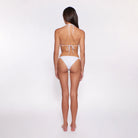 Adjustable triangle top with macrame straps in white
