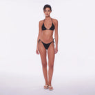 Textured triangle bikini top in black