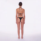 Textured triangle bikini top in black