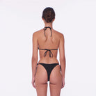 Textured triangle bikini top in black