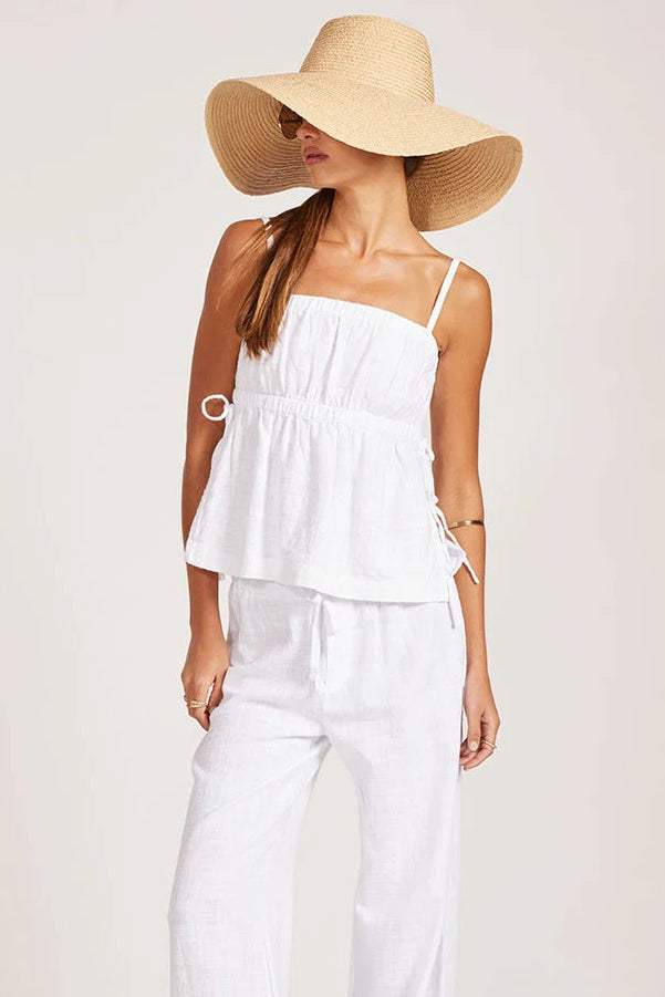 Cotton tank with ties on the side in white