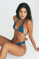 Triangle bikini top with knotted detail in blue