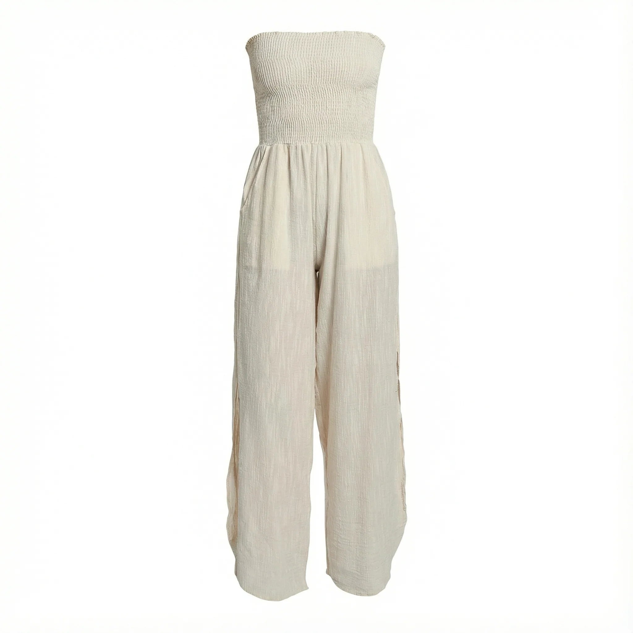 strapless cotton jumpsuit in beige