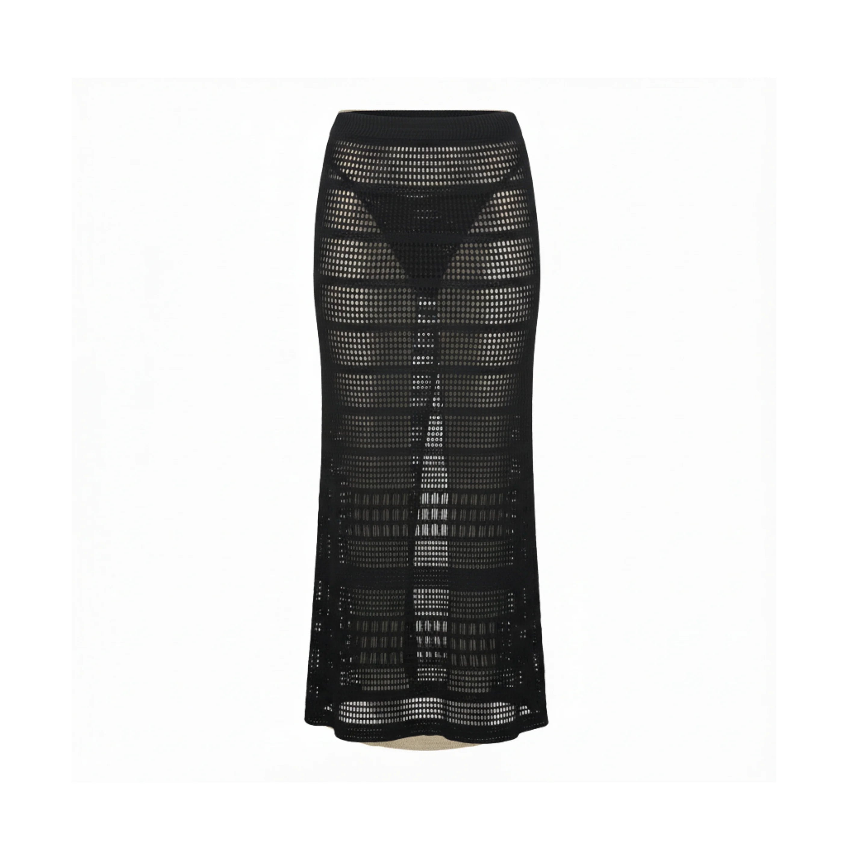 Black Open Knit Coverup Skirt