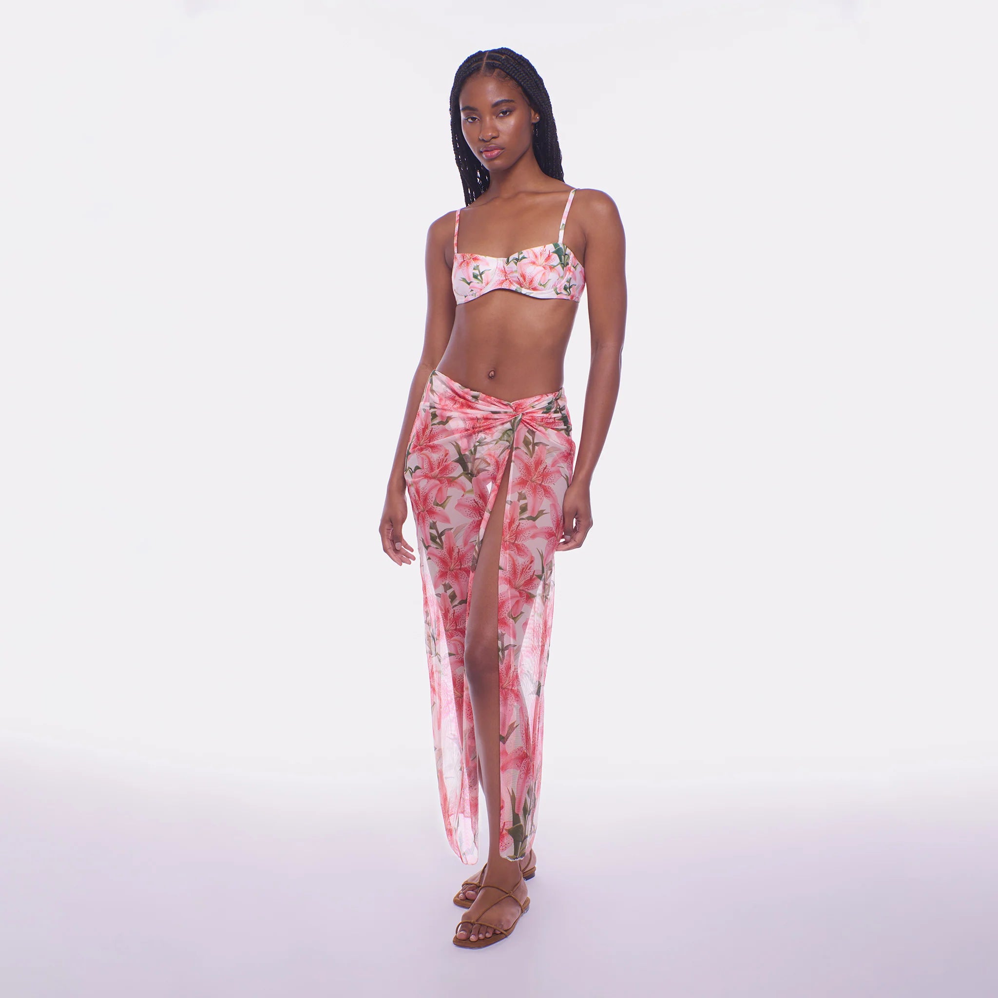 Mesh Hawaiian print sarong skirt