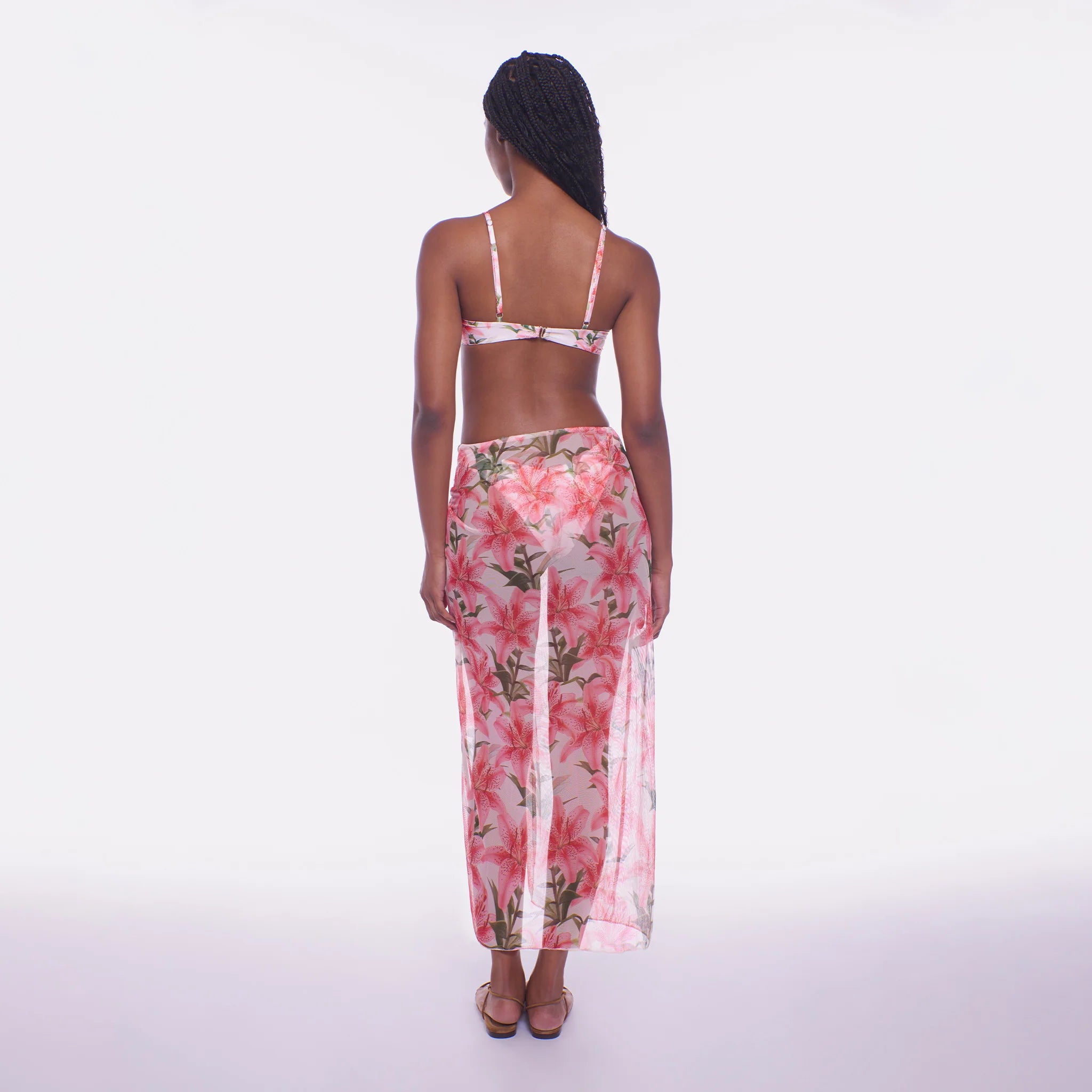 Mesh Hawaiian print sarong skirt