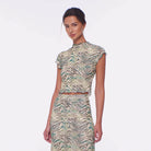 Sheer lettuce trim coverup top in colorful print