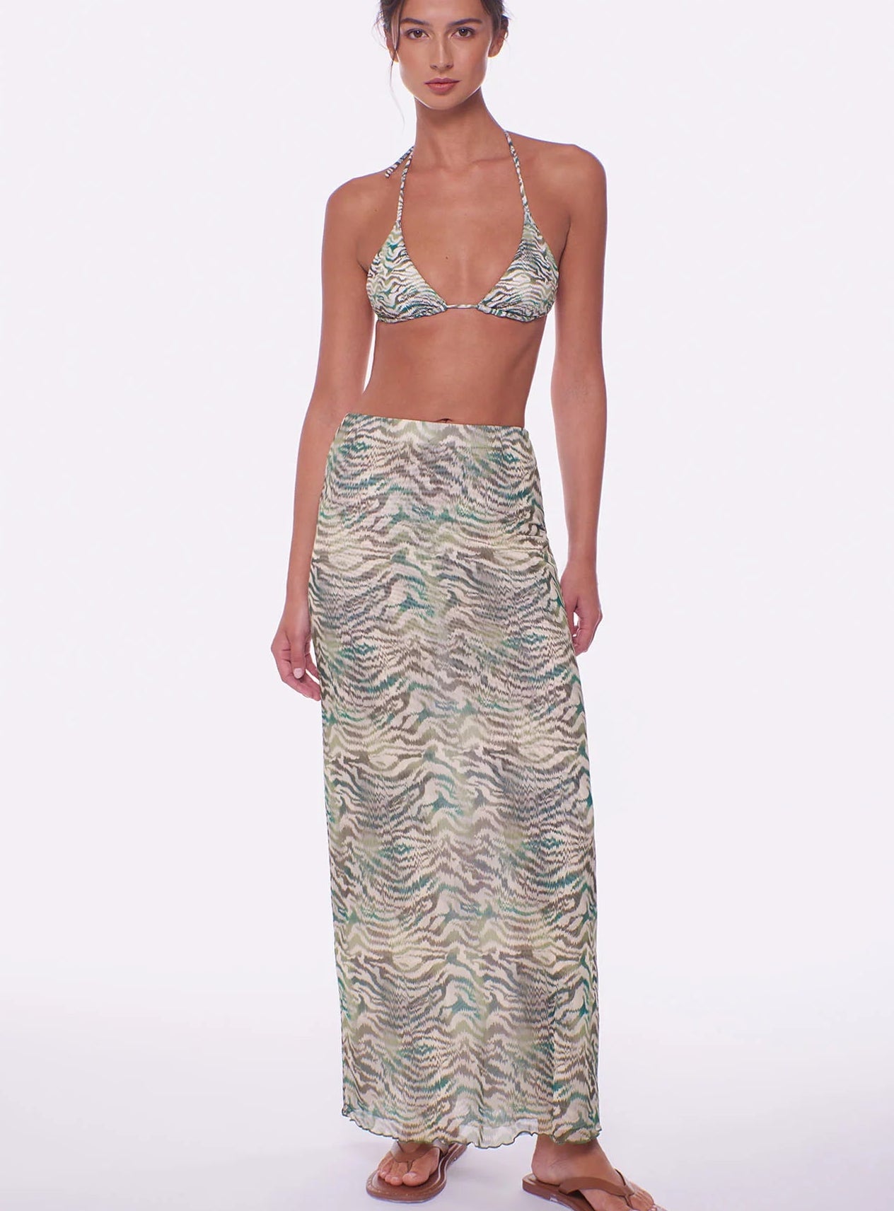 Sheer multicolor print coverup skirt