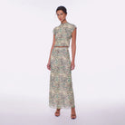 Sheer lettuce trim coverup top in colorful print