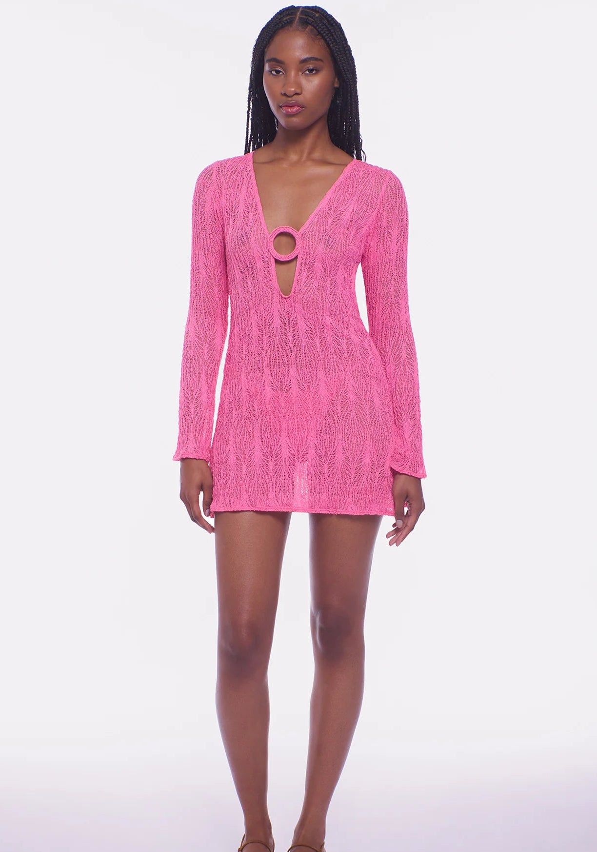 Pink textured plunge neck tunic
