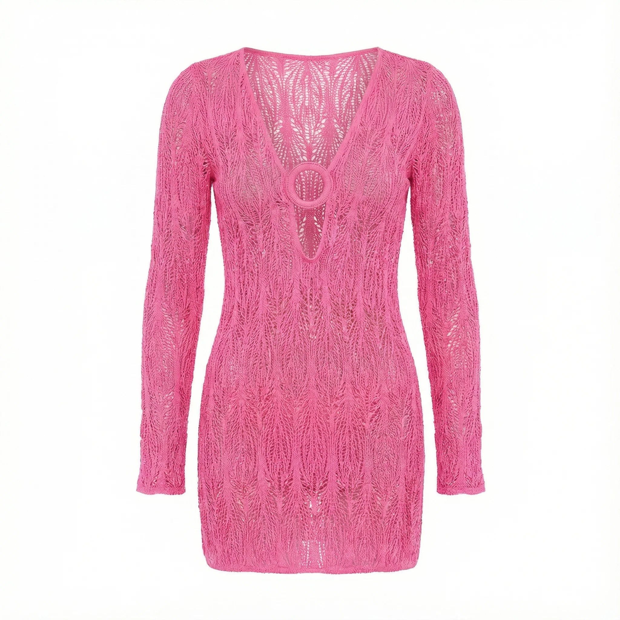 Pink textured plunge neck tunic
