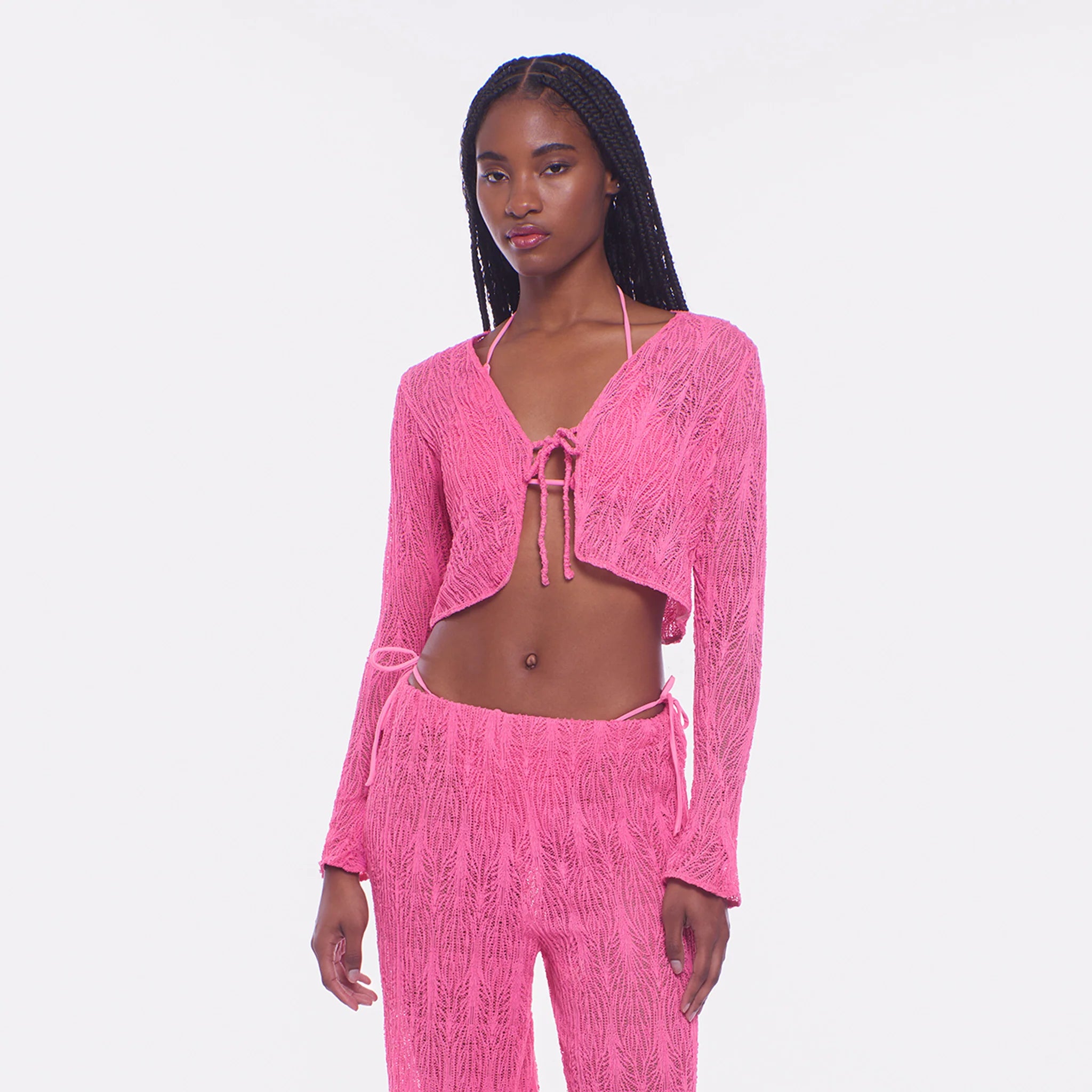 Long sleeve pink tie top