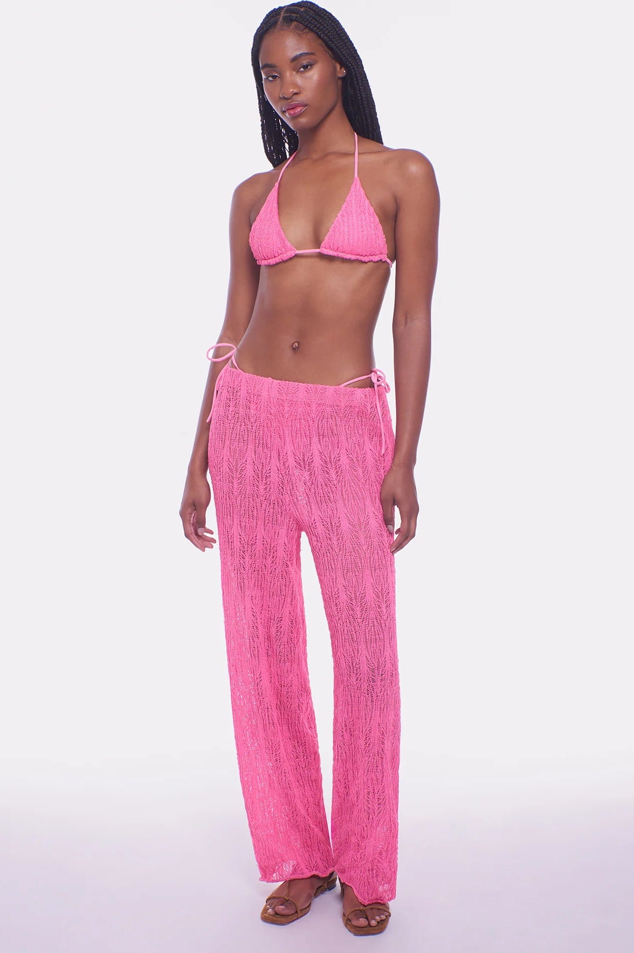 Pink lace coverup pants