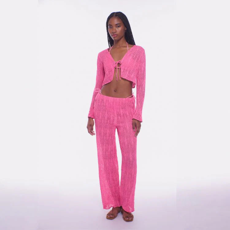 Pink lace coverup pants