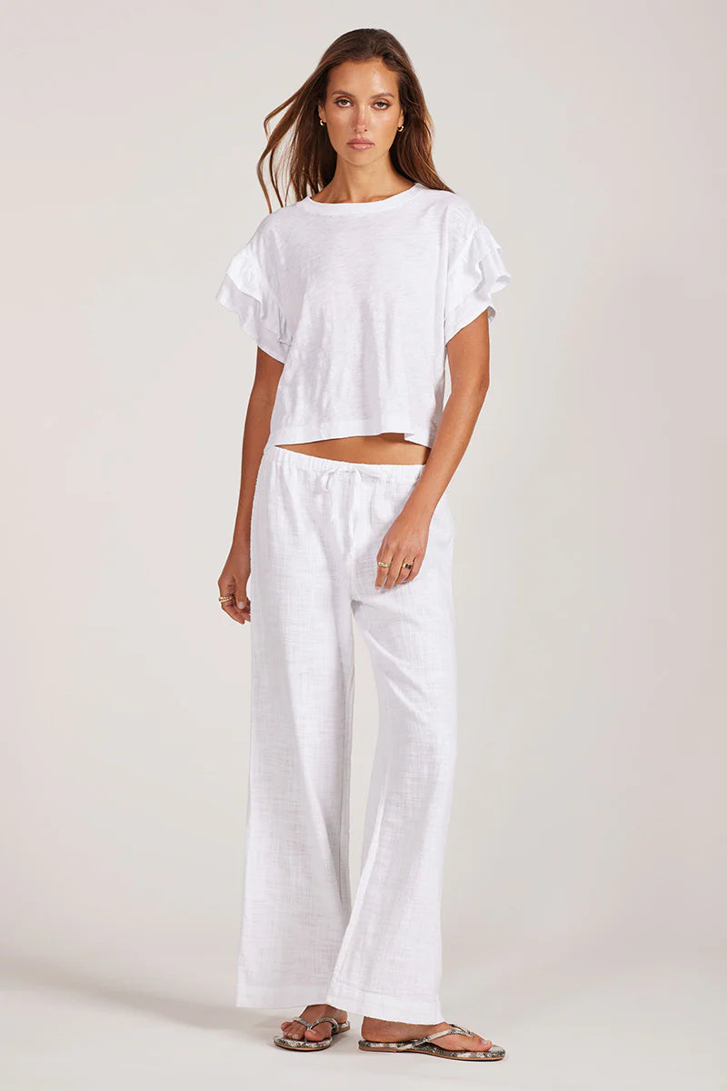 Wide leg cotton pants with drawstring in white