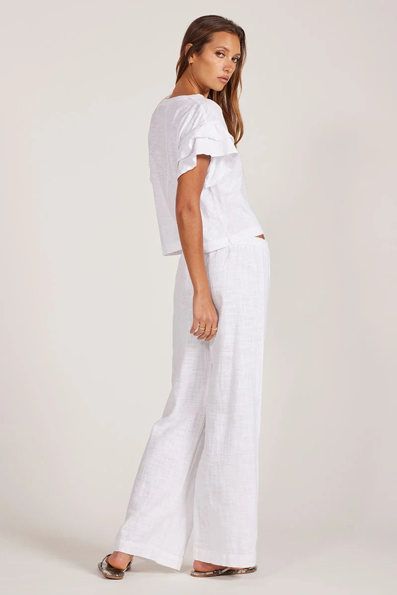 Wide leg cotton pants with drawstring in white