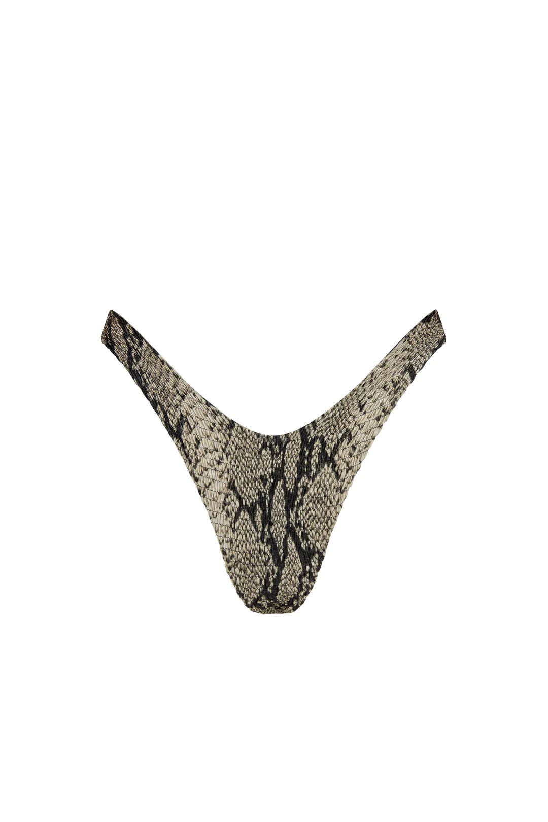 Textured snake print bikini bottom with minimal coverage