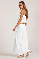 Cotton maxi skirt with belt in off white