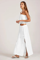 Cotton maxi skirt with belt in off white