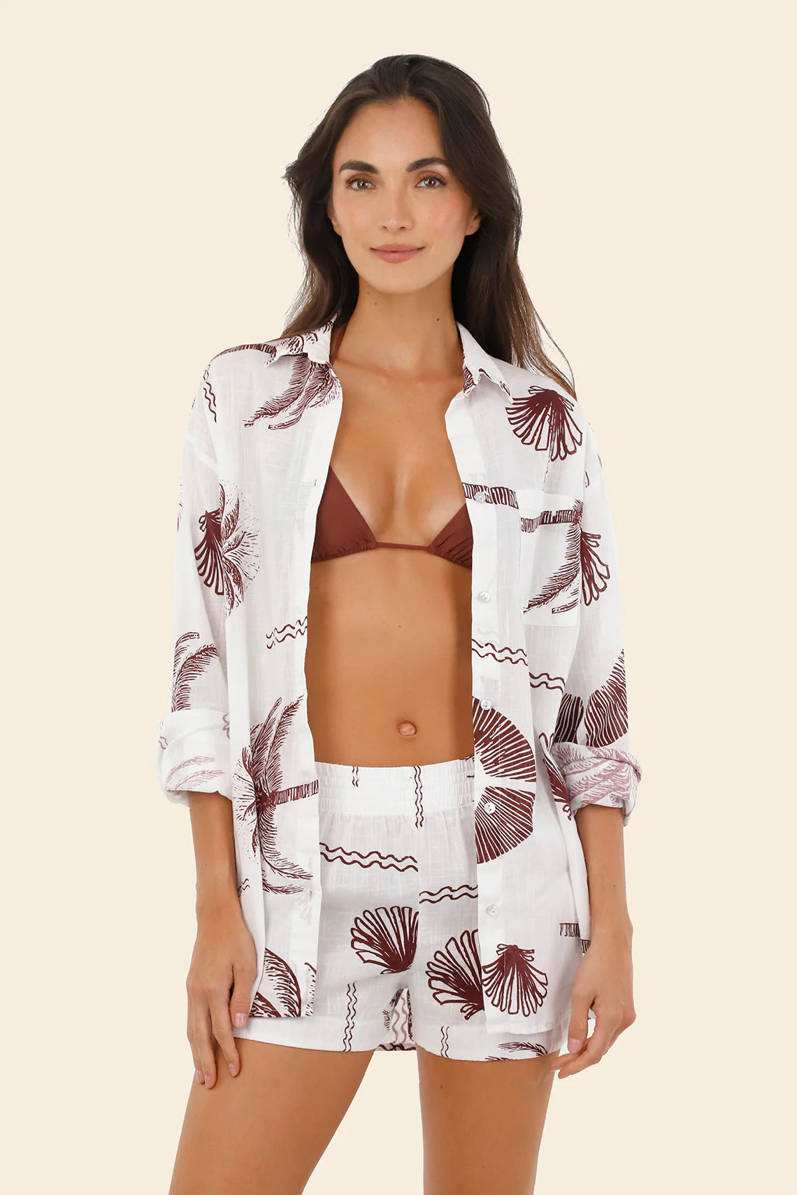 Button down collared shirt in tropical print