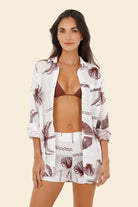 Button down collared shirt in tropical print